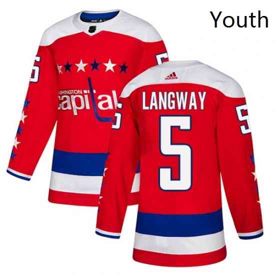 Youth Adidas Washington Capitals 5 Rod Langway Authentic Red Alternate NHL Jersey
